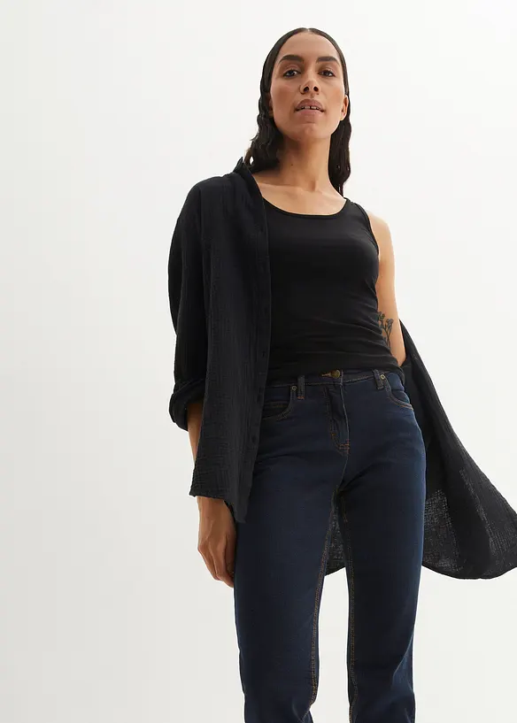 Jean droit taille mi-haute, extensible, bonprix