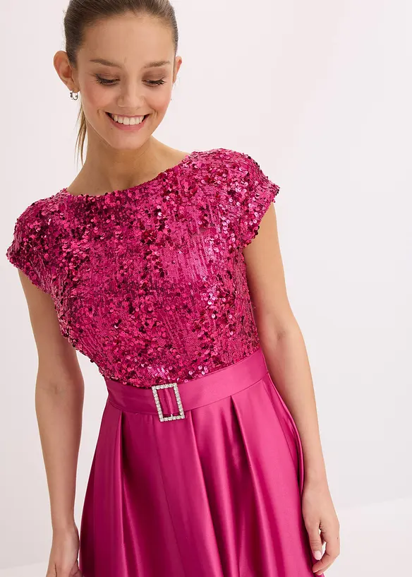 Robe de soirée en satin brillant et sequins, bonprix