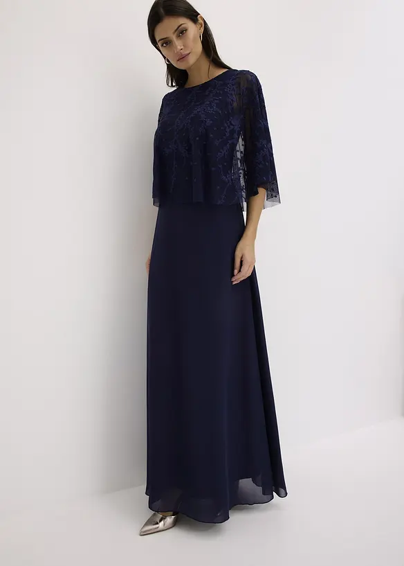 Robe longue en crêpe avec broderies florales, bonprix