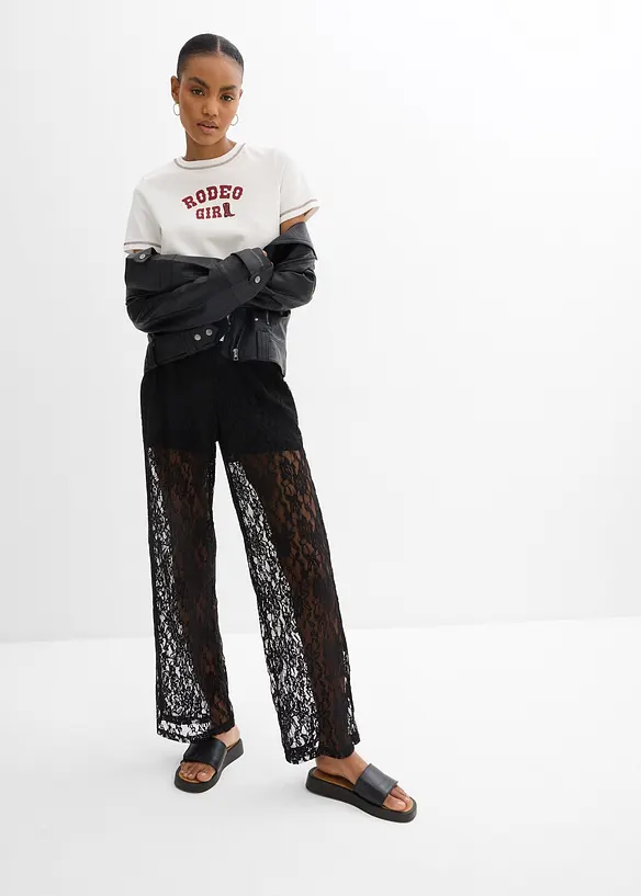 Pantalon en dentelle &agrave; taille &eacute;lastiqu&eacute;e, bonprix