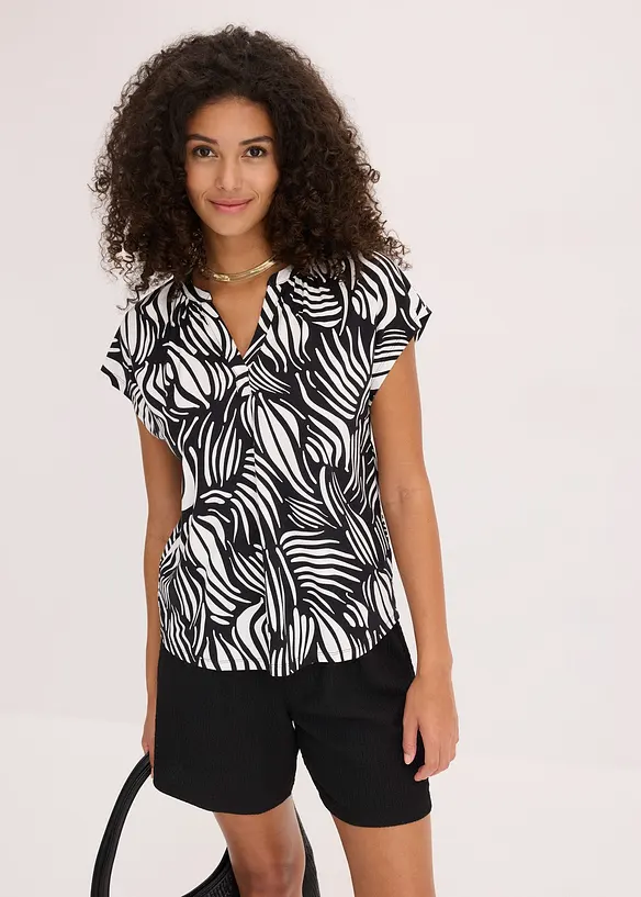 T-shirt col tunisien en viscose m&eacute;lang&eacute;e, bonprix