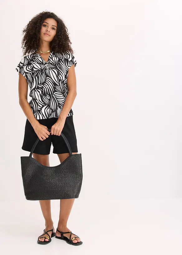 T-shirt col tunisien en viscose m&eacute;lang&eacute;e, bonprix