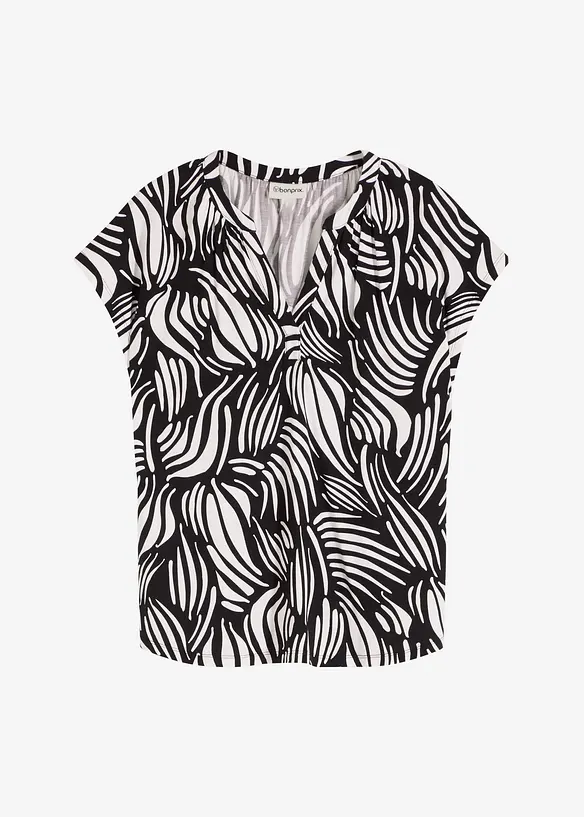 T-shirt col tunisien en viscose m&eacute;lang&eacute;e, bonprix