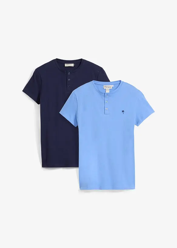 Lot de 2 T-shirts à col tunisien, bonprix