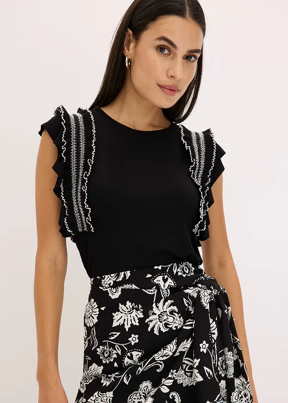 Top à volants en viscose extensible, bonprix