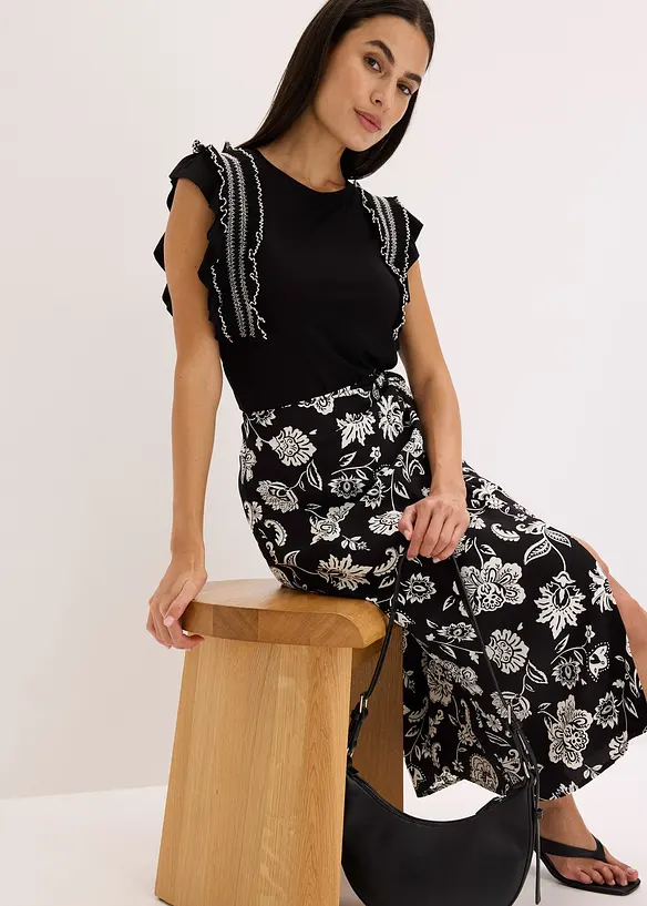 Top à volants en viscose extensible, bonprix