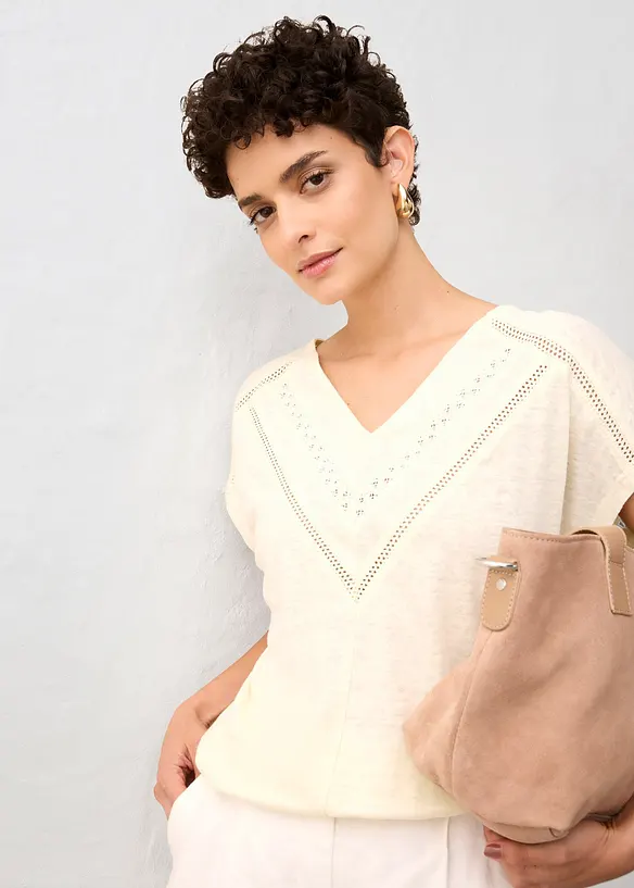 T-shirt 100% lin avec dentelle, bonprix