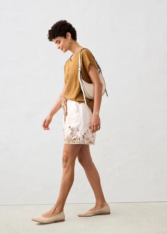 T-shirt 100% lin avec dentelle, bonprix