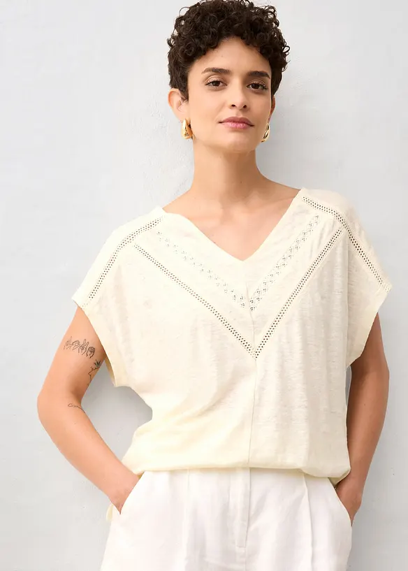 T-shirt 100% lin avec dentelle, bonprix