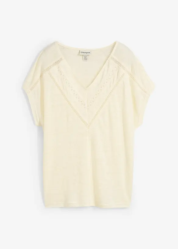 T-shirt 100% lin avec dentelle, bonprix