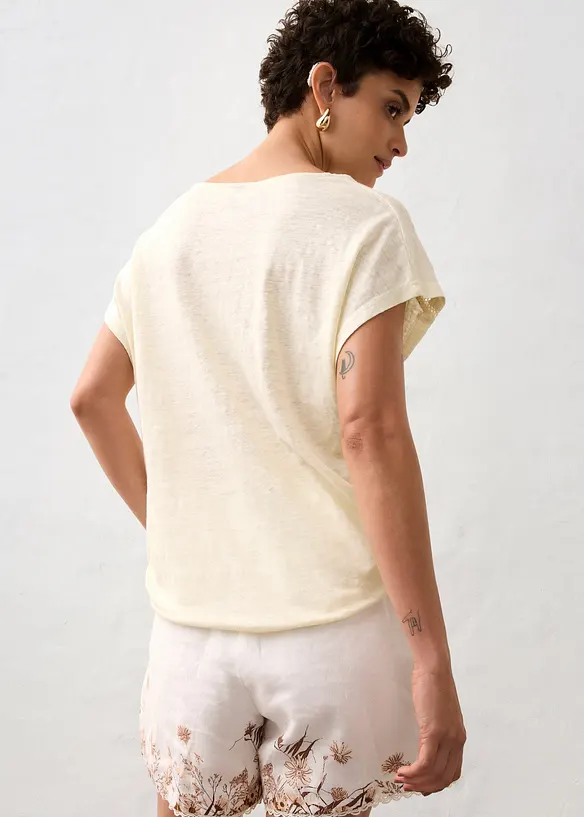 T-shirt 100% lin avec dentelle, bonprix