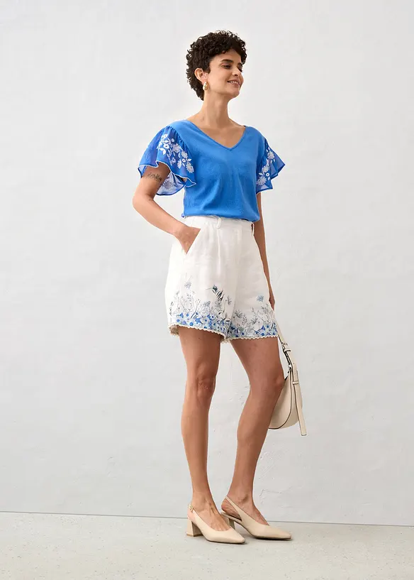 Haut en maille coton et soie avec manches en cr&ecirc;pe, bonprix