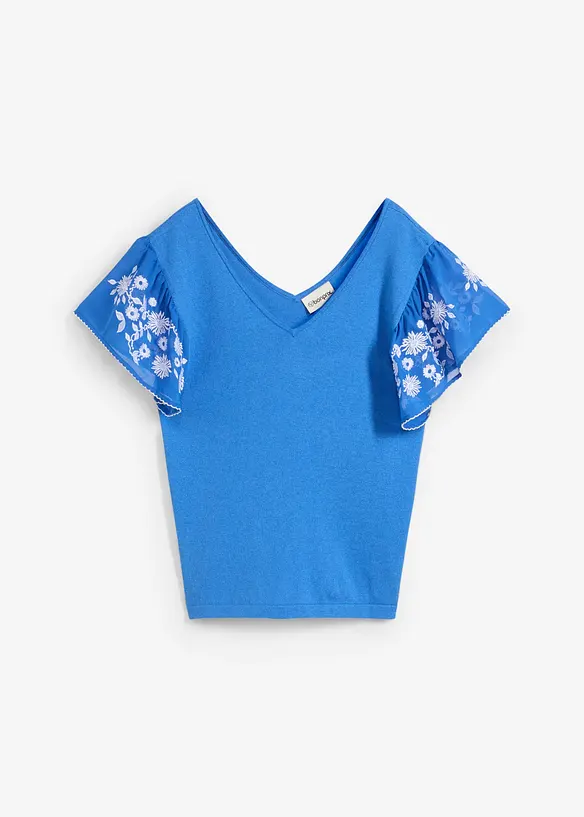 Haut en maille coton et soie avec manches en cr&ecirc;pe, bonprix