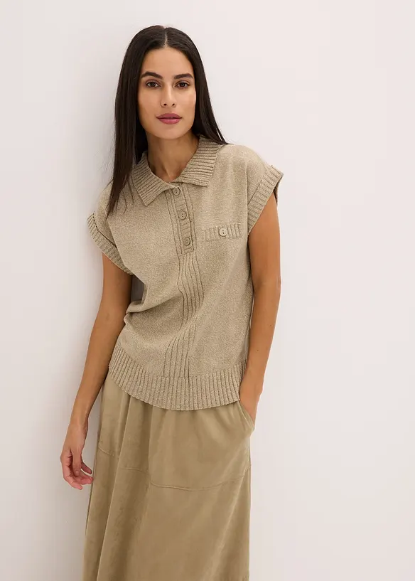 Pull col polo en coton mélangé, bonprix