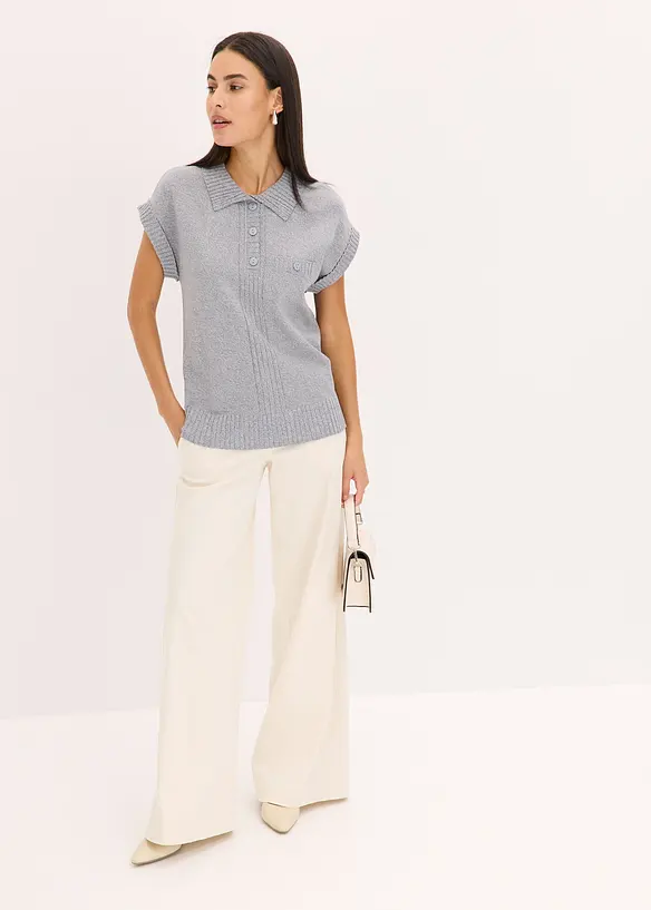 Pull col polo en coton m&eacute;lang&eacute;, bonprix