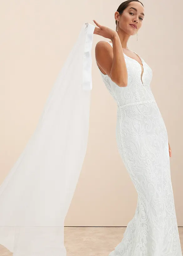 Robe de mariée brodée de sequins avec jupe en tulle amovible, bonprix