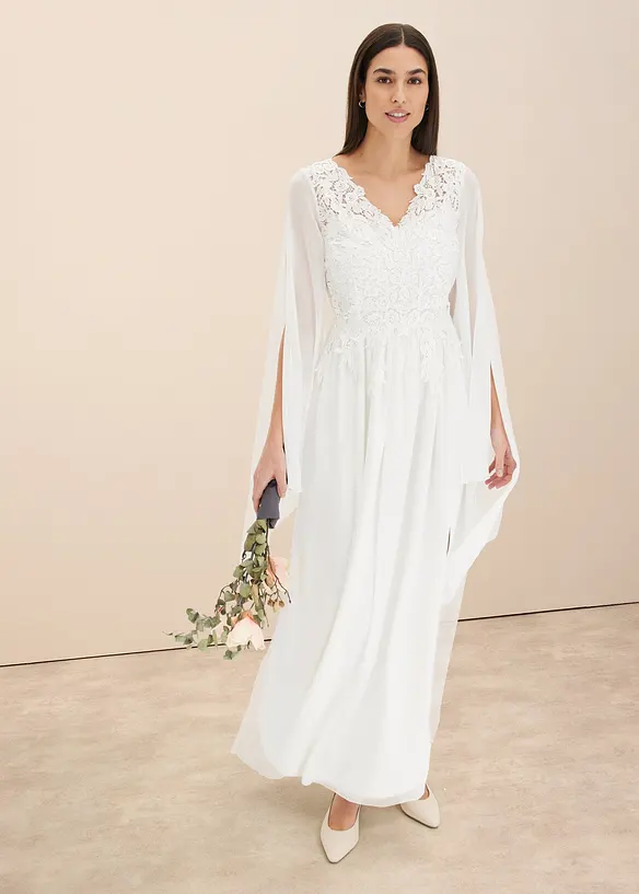 Robe de mariée en crêpe fin avec dentelle, bonprix