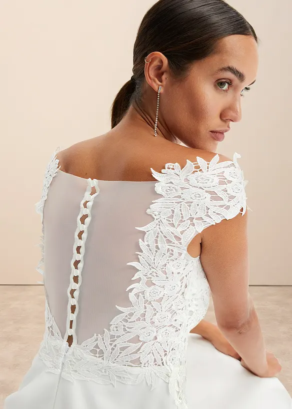 Robe de mariée à encolure Bardot avec dentelle, bonprix