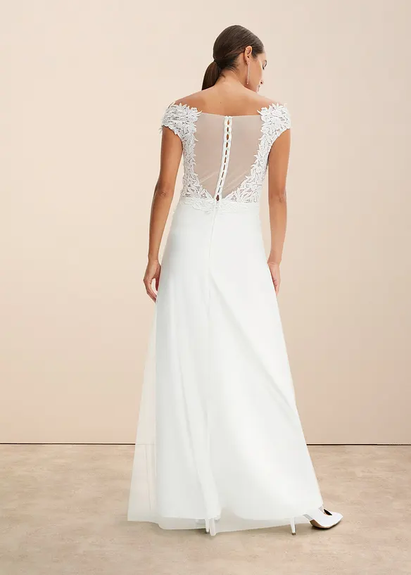 Robe de mariée à encolure Bardot avec dentelle, bonprix