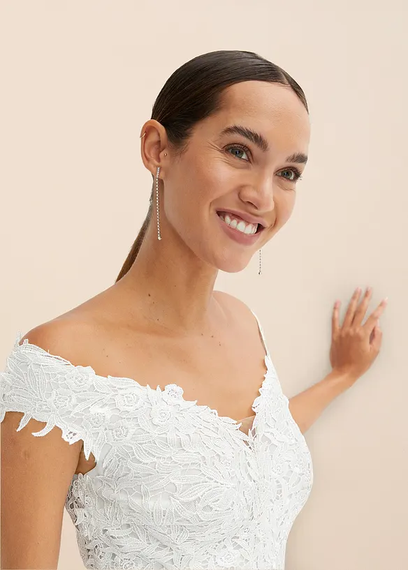 Robe de mariée à encolure Bardot avec dentelle, bonprix