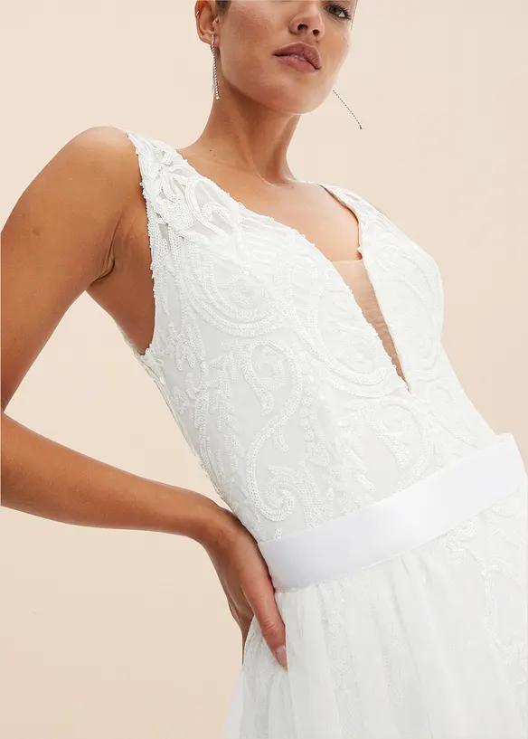 Robe de mariée brodée de sequins avec jupe en tulle amovible, bonprix