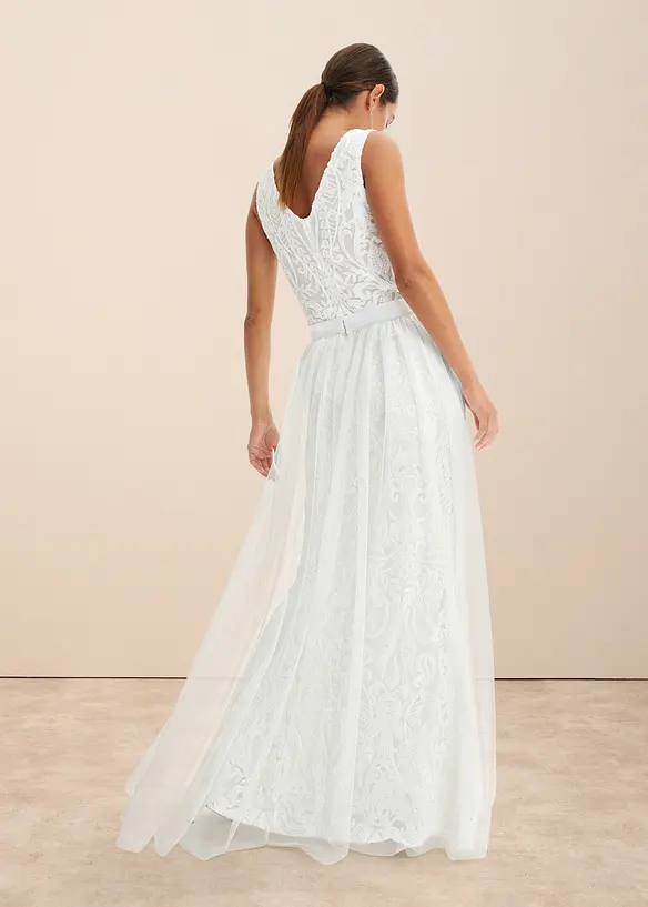 Robe de mariée brodée de sequins avec jupe en tulle amovible, bonprix
