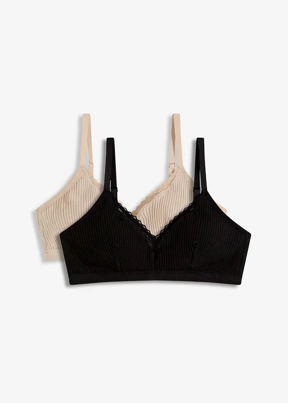 Lot de 2 soutiens-gorge bralette coton rembourrés sans armatures, bonprix