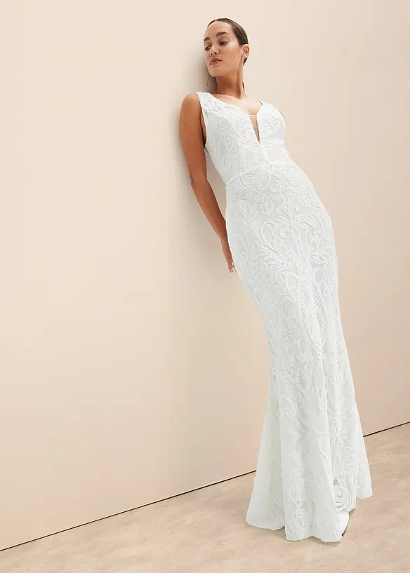 Robe de mariée brodée de sequins avec jupe en tulle amovible, bonprix