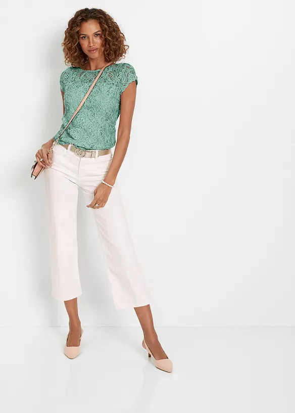 Blouse manches courtes en dentelle cordée, bonprix