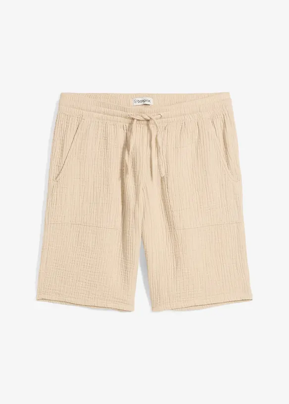 Bermuda en gaze de coton avec taille élastiquée, bonprix