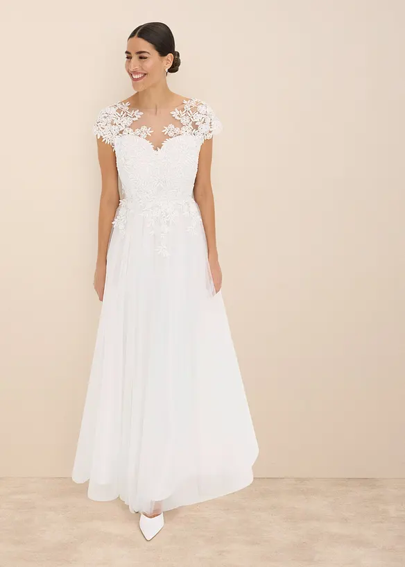 Robe de mariée en tulle délicat et dentelle, bonprix