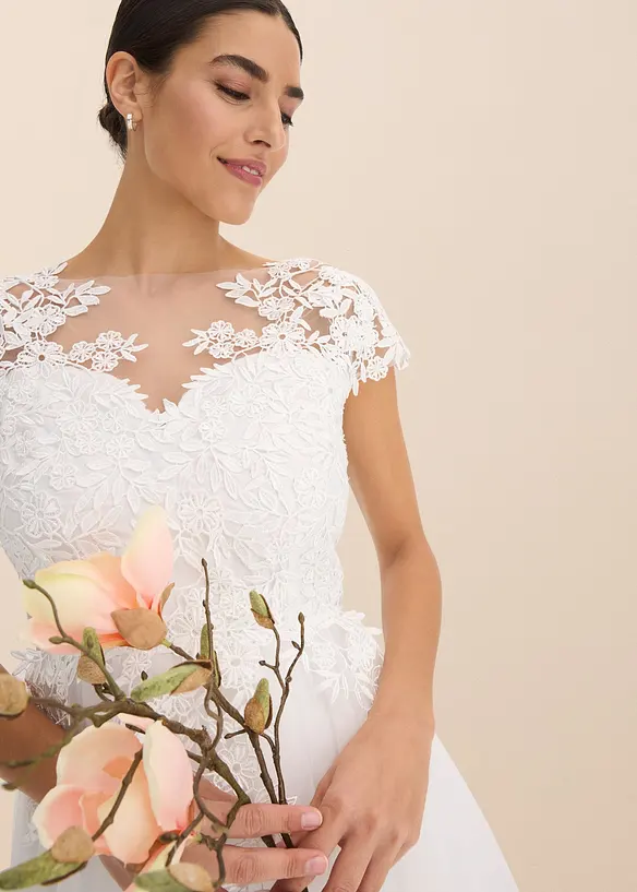 Robe de mariée en tulle délicat et dentelle, bonprix
