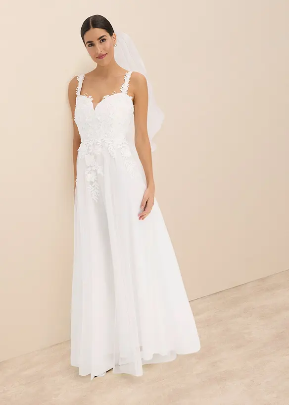 Robe de mariée en tulle délicat et dentelle, bonprix