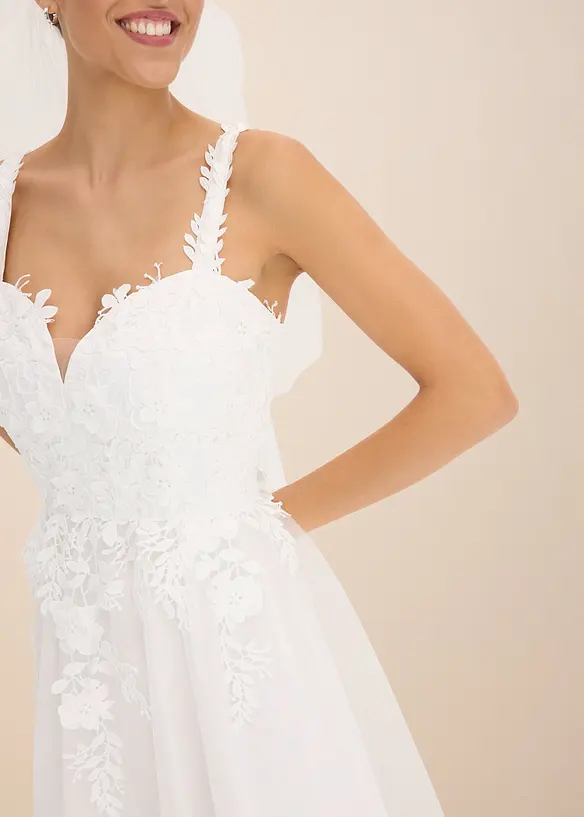Robe de mariée en tulle délicat et dentelle, bonprix