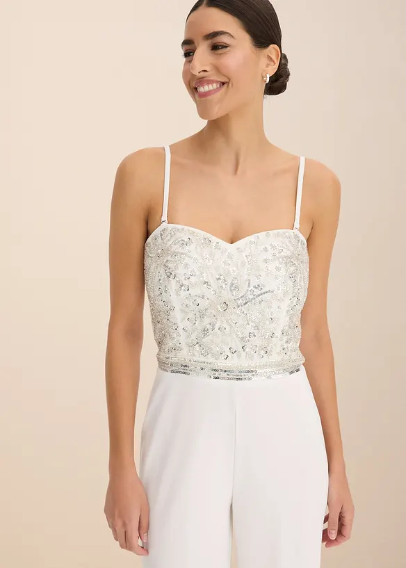 Combinaison de mariée en crêpe texturé avec perles brodées, bonprix