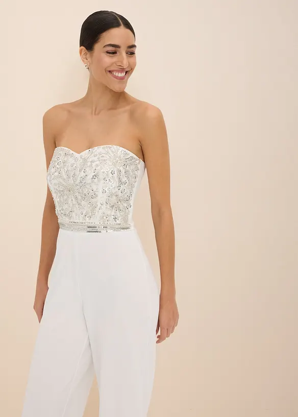 Combinaison de mariée en crêpe texturé avec perles brodées, bonprix