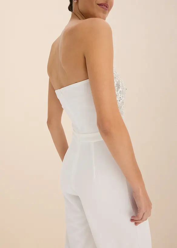 Combinaison de mariée en crêpe texturé avec perles brodées, bonprix