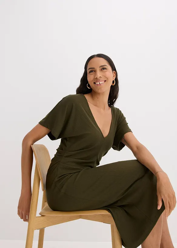 Robe en jersey côtelé, froncée sur le côté, bonprix