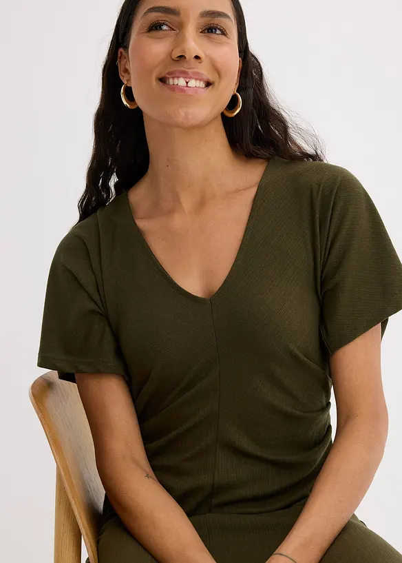 Robe en jersey côtelé, froncée sur le côté, bonprix