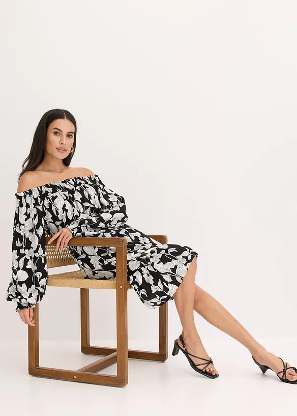 Robe imprimée col Bardot, bonprix