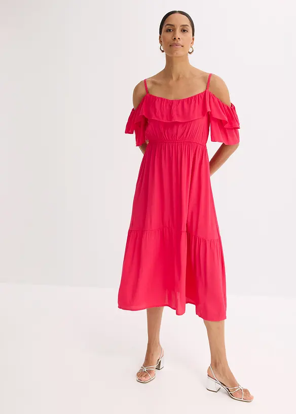 Robe à volants en viscose texturée, bonprix