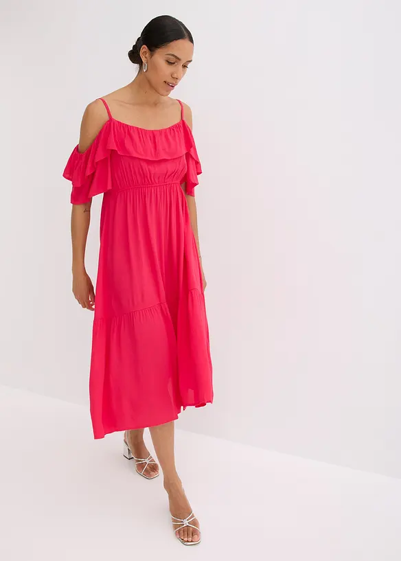 Robe à volants en viscose texturée, bonprix