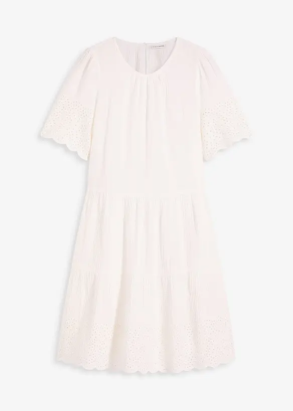 Robe en gaze de coton &agrave; broderies anglaises, bonprix