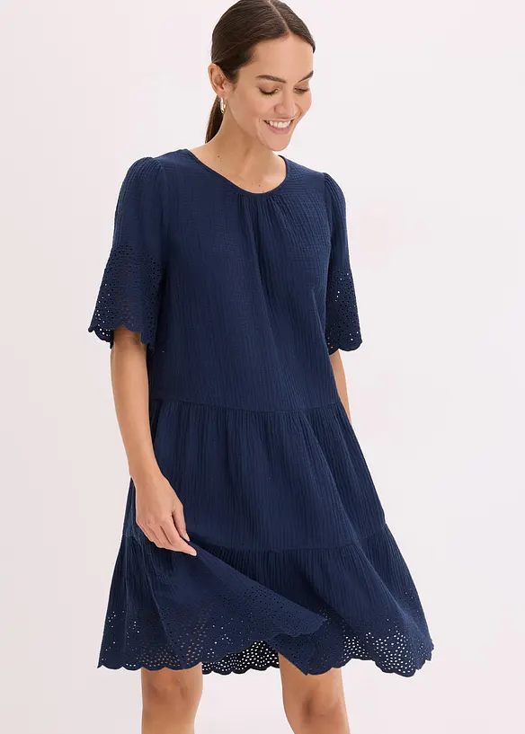 Robe en gaze de coton à broderies anglaises, bonprix