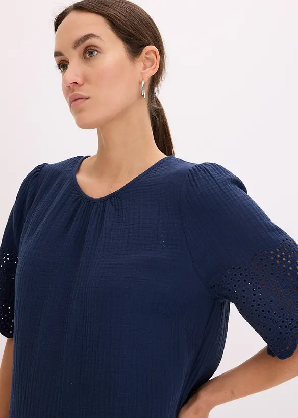 Robe en gaze de coton à broderies anglaises, bonprix