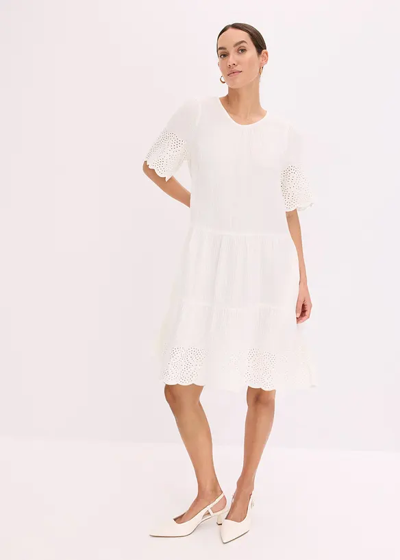 Robe en gaze de coton &agrave; broderies anglaises, bonprix