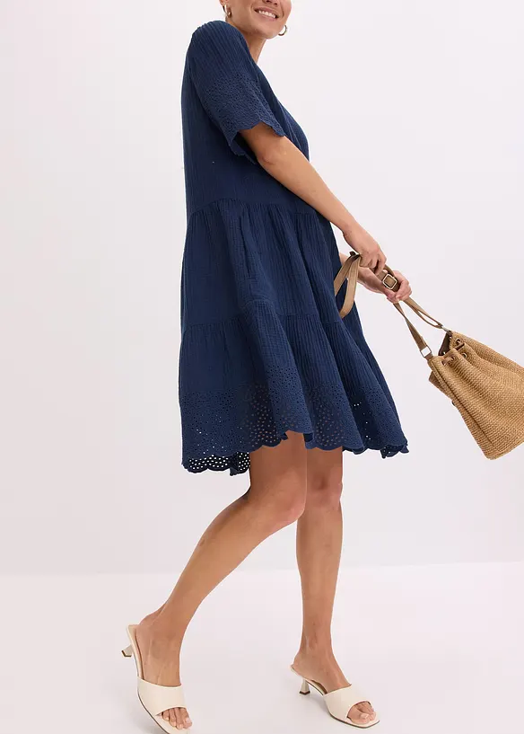 Robe en gaze de coton à broderies anglaises, bonprix