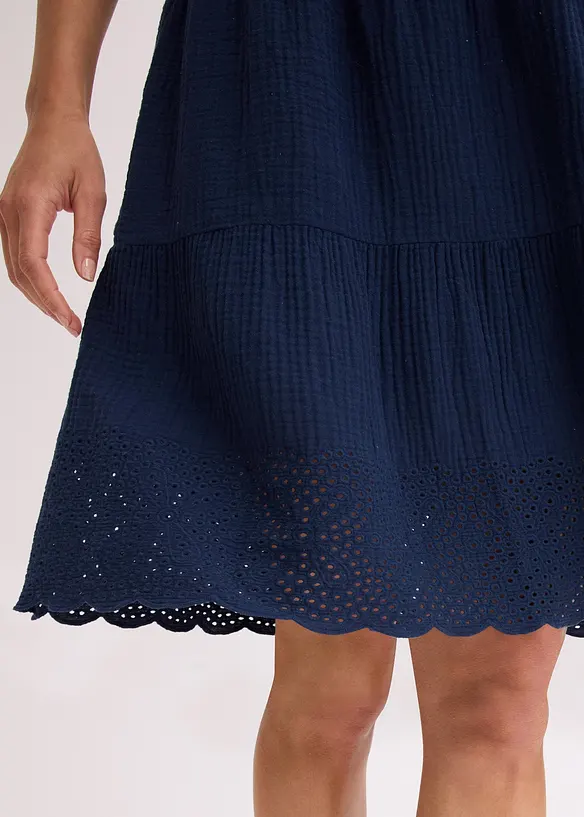 Robe en gaze de coton à broderies anglaises, bonprix