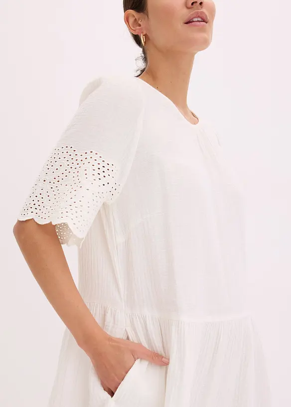 Robe en gaze de coton &agrave; broderies anglaises, bonprix