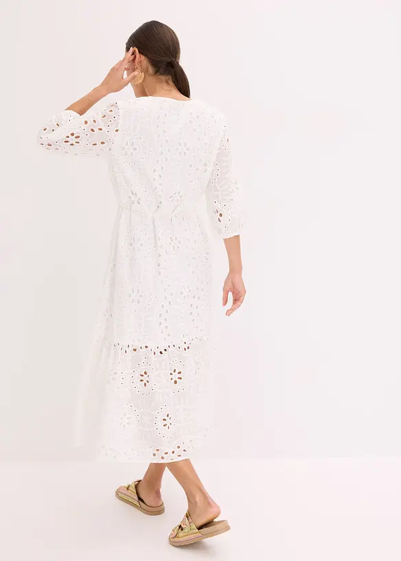 Robe midi à broderies anglaises, bonprix